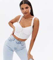 New Look White Broderie Hook and Eye Corset Crop Top